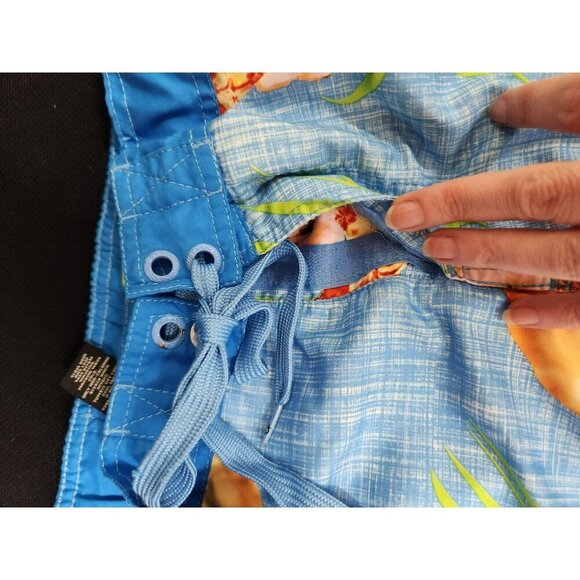 Mens OP Blue Hawaiian Floral Swim Trunks M (32-34) Polyester Lightweight - Picture 7 of 8